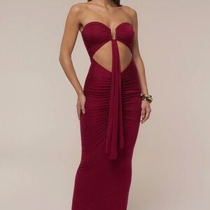 JLUXLABEL Strapless Wine Dress